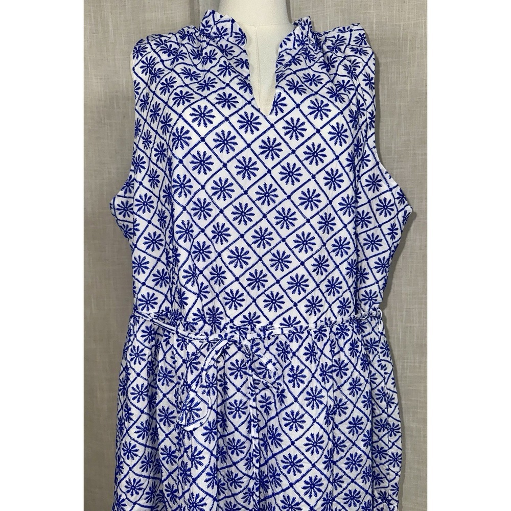 Draper‎ James Dress 1X Women's Blue Tiered Embroidered Elastic Waist Sleeveless - Picture 2 of 7